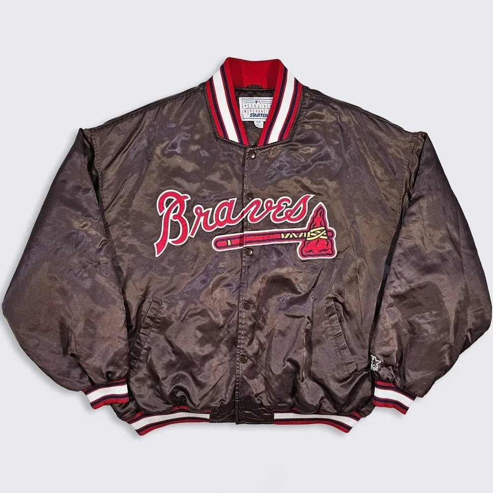 Atlanta Braves Vintage 90s Starter Brown Satin Bomber Jacket